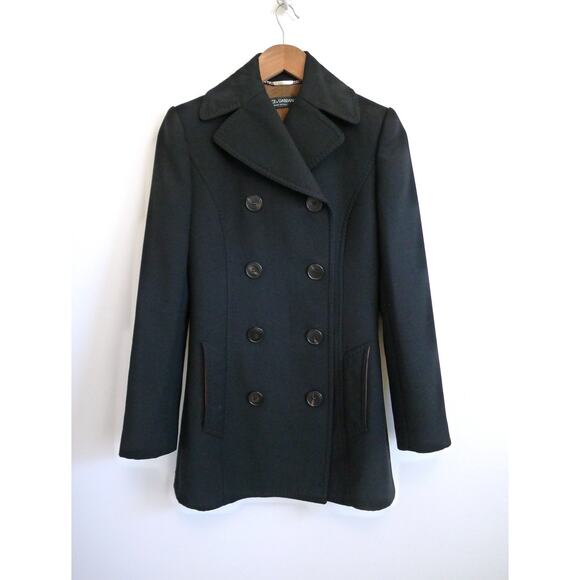 DOLCE & GABBANA Italy Double-Breasted Wool Leather Pea Coat Farfetch 38 XS $2895 - Picture 2 of 15